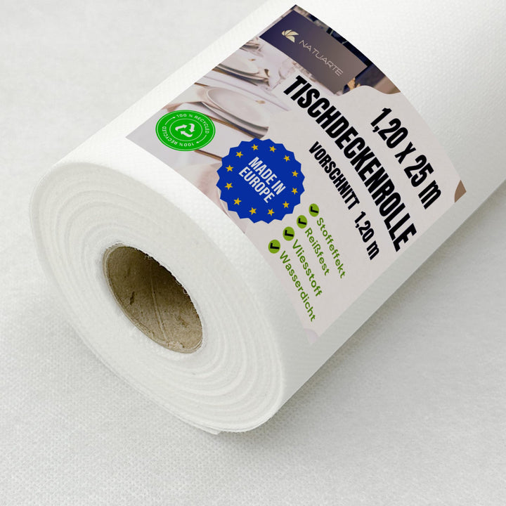 Tischdeckenrolle, 1.20 m x 25 m, VORSCHNITT alle 1,20m, Stoffähnliches Vlies Tischdecke, Einweg, Fei