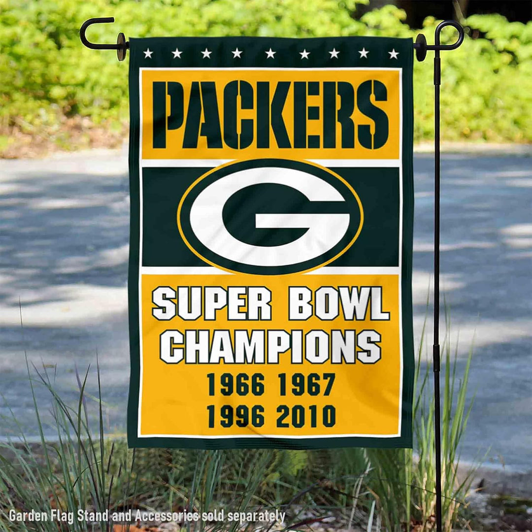 WinCraft Green Bay Packers 4 Time Super Bowl Champions Double Sided Garden Flag