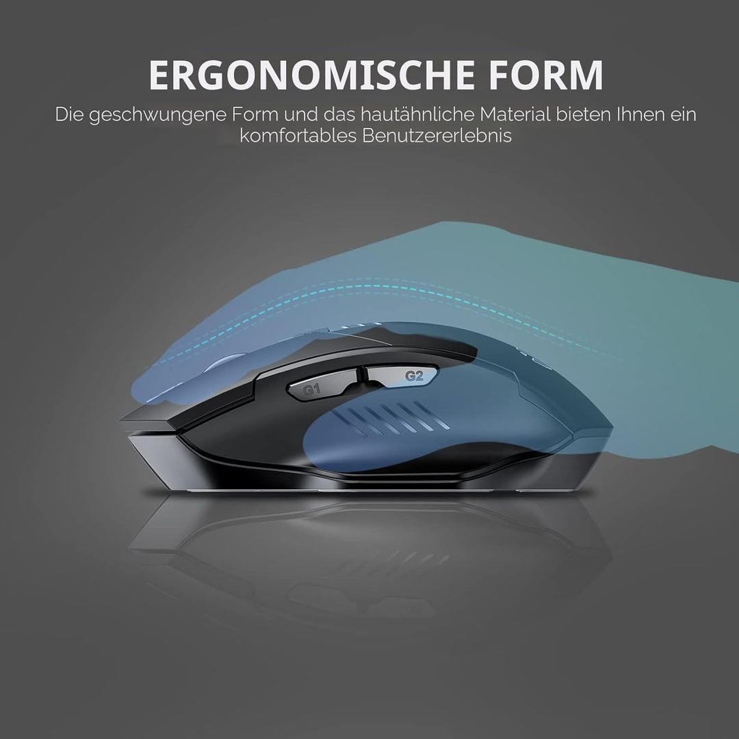 inphic Bluetooth Maus, Multi-Device Silent wiederaufladbare Bluetooth Funkmaus (Tri-Mode: BT 5.0/4.0