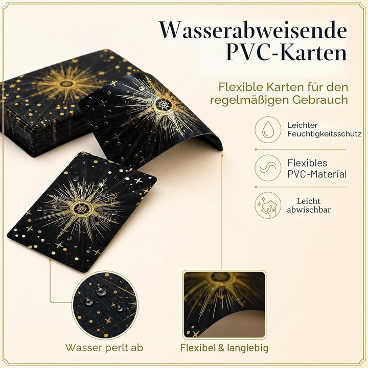 YIMINGOUFEI Englische Waite-Tarotkarten mit Goldfolie, 78 Stück, mit Reiseführer, wasserdichtes PET-