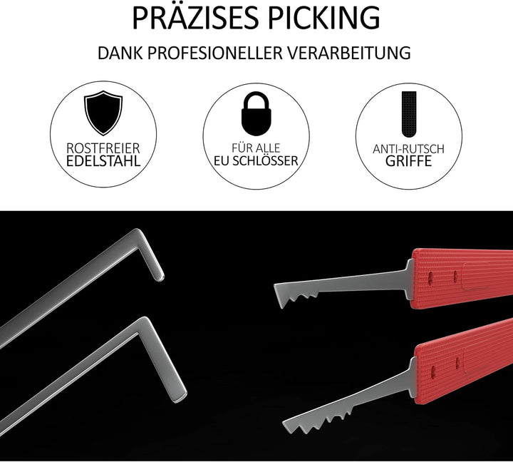 Meistergut DAS ORIGINAL XXL Profi Lockpicking Set mit Deutscher Bildanleitung 24-teilig - Dietrich S