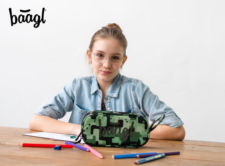Baagl Federmäppchen Federmappe mit 3 Fächer Mädchen Jungen Kinder - Green | Das Eggy Mäppchen und di