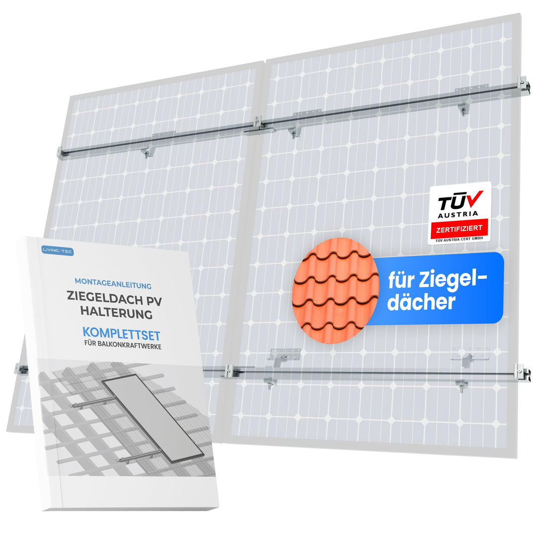 LIVING TEC® Halterung Balkonkraftwerk für Ziegeldach Komplettset für 30 & 35mm Module - Solarpanel H