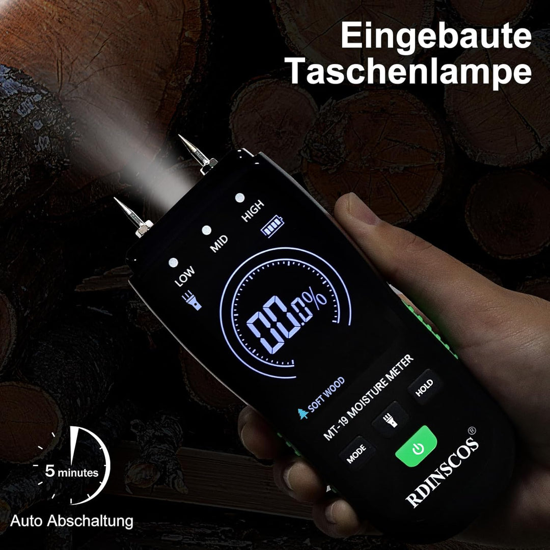 Holzfeuchtemessgerät Brennholz RDINSCOS Holz Feuchtigkeitsmesser Hold-Funktion Feuchtigkeitsmessgerä