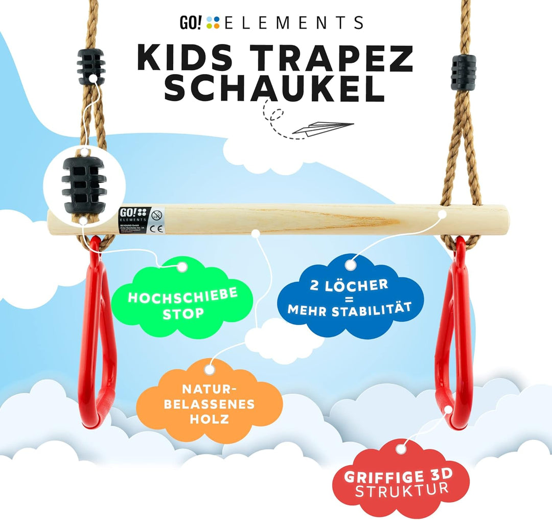 GO!elements Trapez Schaukel Garten - Kinderschaukel Outdoor Indoor - Schaukelsitz Schaukelbrett Bret