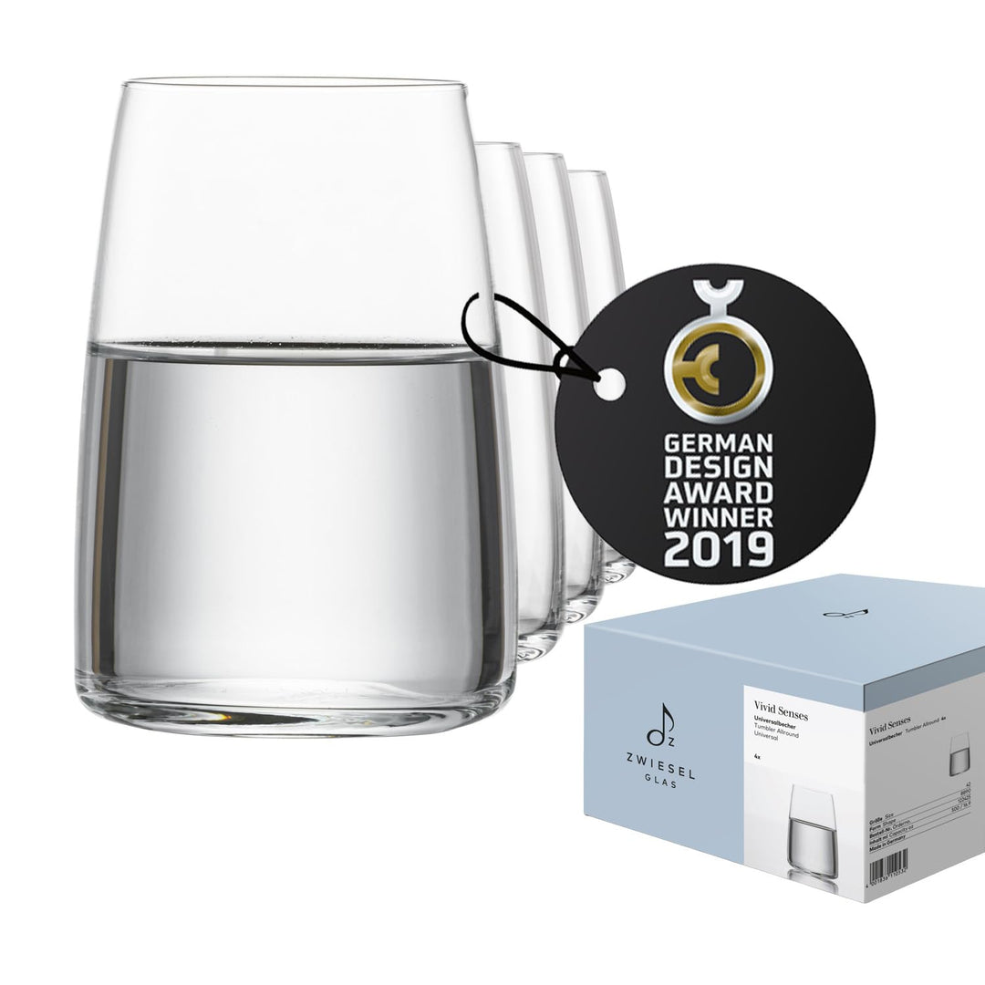 Zwiesel Glas Universalbecher Vivid Senses (4-er Set), vielseitig einsetzbare Trinkgläser, spülmaschi