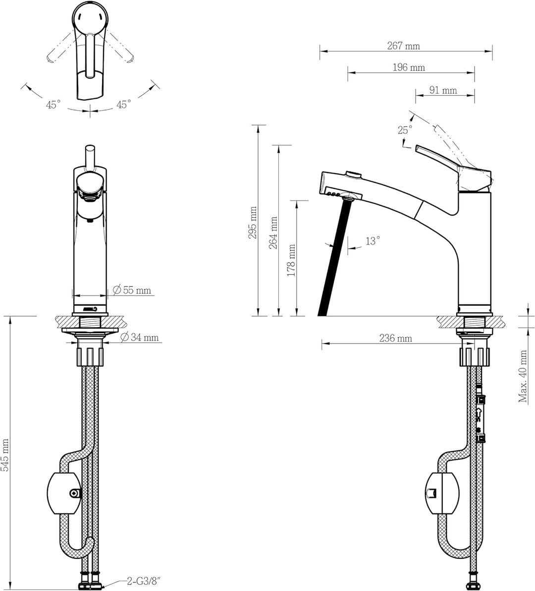 Lenz NEXO² Küchenarmatur mit Handbrause nickel-matt 46070022, Nickel-matt