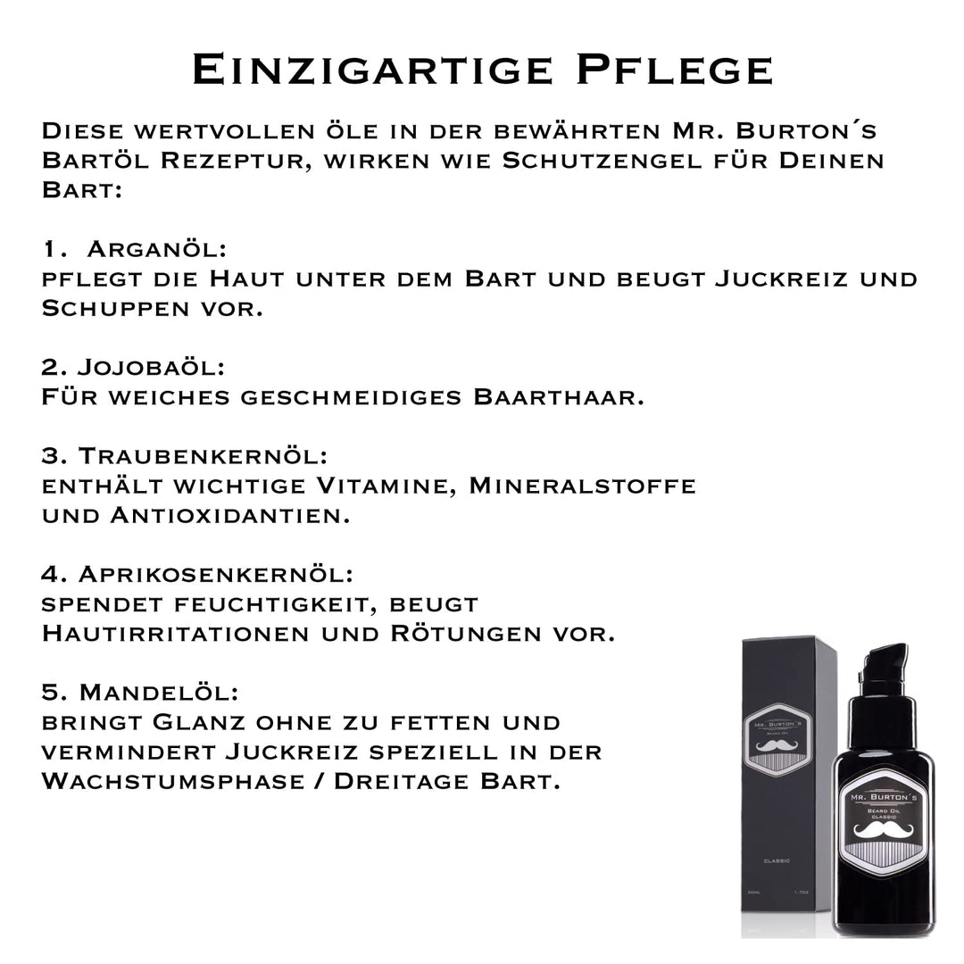 Bartöl Herren - Mr. Burton´s Beard Oil classic mit Arganöl - Made in Germany 50ml fördert gesundes B