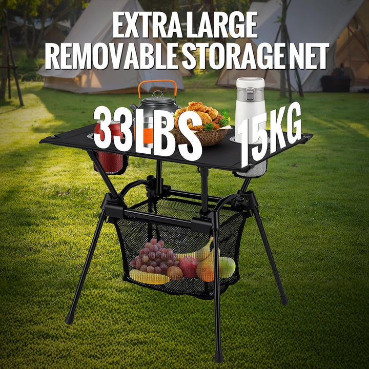 GARLLEN Campingtisch klappbar, 60x43x51cm Camping Tisch Klapptisch mit Getränkehalter, Netztasche &
