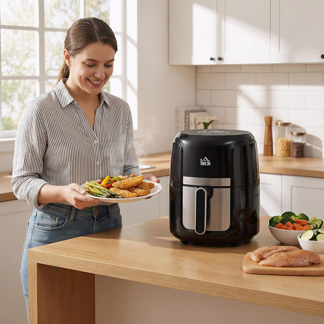 HOMCOM Heissluftfritteuse 4L Airfryer 1300W mit 12 Programmen, 60 Min Timer, antihaftbeschichtetem K