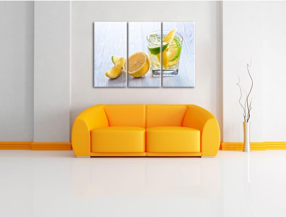 Pixxprint Gin Tonic Shot mit Zitronen als Leinwandbild/Grösse: 3 Teilig (120x80 cm) cm/Wandbild/Kuns