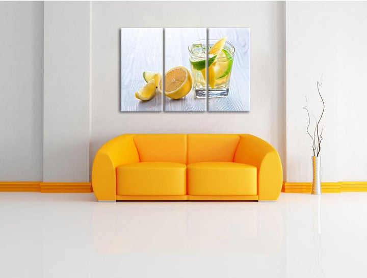 Pixxprint Gin Tonic Shot mit Zitronen als Leinwandbild/Grösse: 3 Teilig (120x80 cm) cm/Wandbild/Kuns