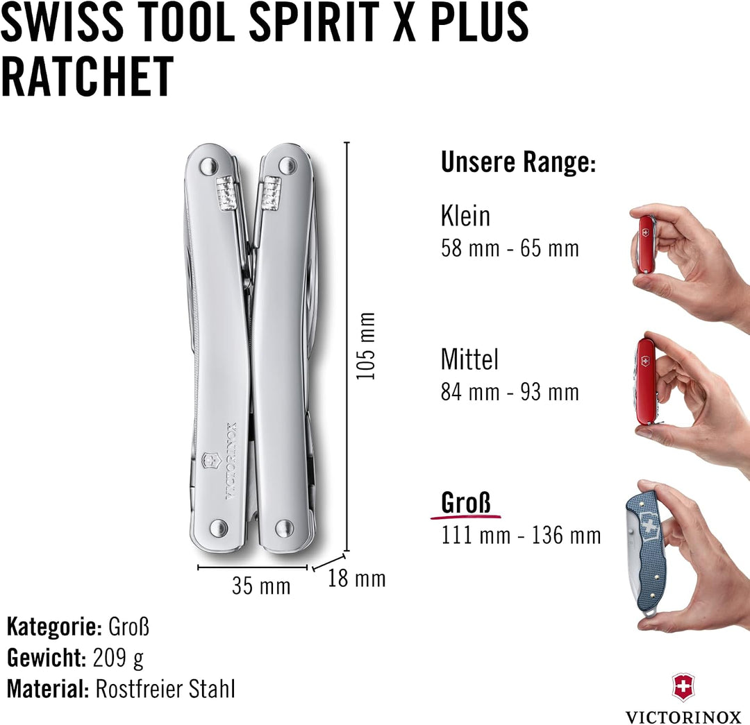 Victorinox Multifunktionswerkzeug Swiss Tool Spirit X Plus Ratchet, 36 Funktionen, Swiss Made, Multi