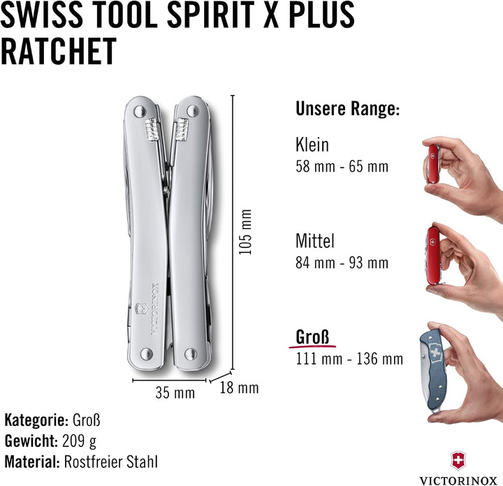 Victorinox Multifunktionswerkzeug Swiss Tool Spirit X Plus Ratchet, 36 Funktionen, Swiss Made, Multi