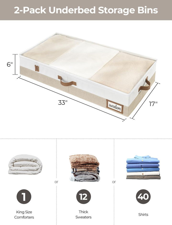 StorageWorks Unterbett Aufbewahrung, grosse Unterbett Aufbewahrungsbox mit Deckel Stoff, faltbare Un