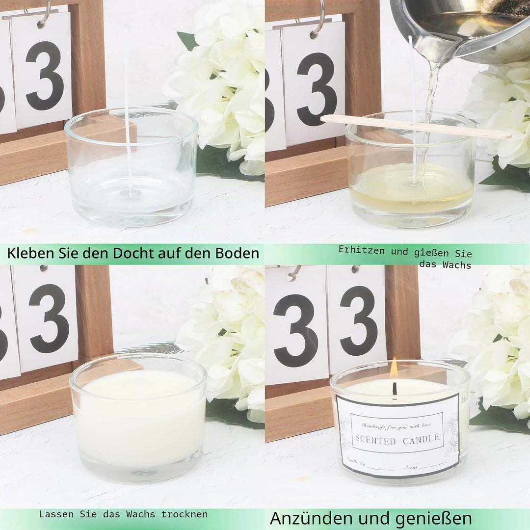 MILIVIXAY Klar Glas-Kerzengläser mit Deckel und Kerzenherstellungs-Kits – grosse breite Öffnung, kle