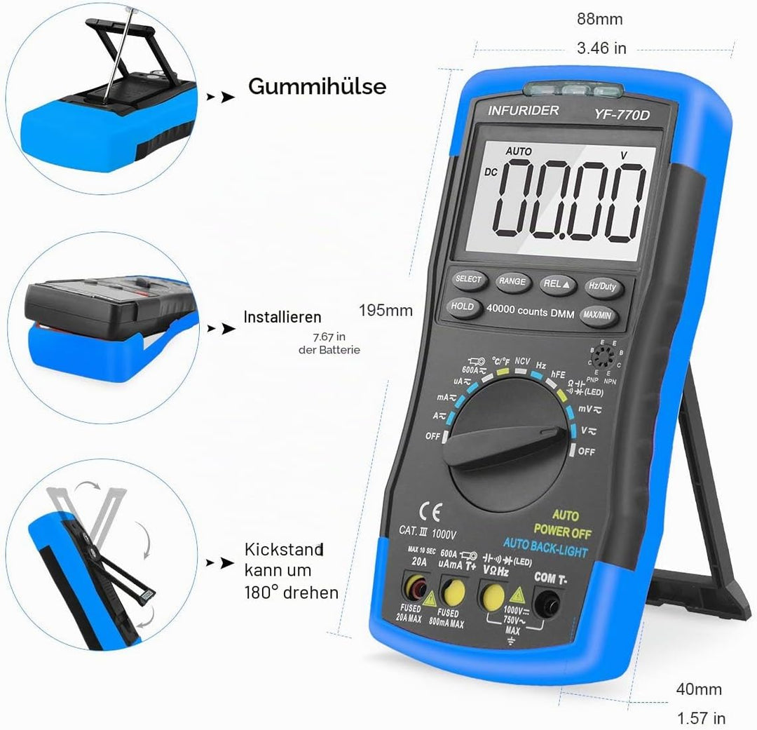 Digital Multimeter,INFURIDER YF-770D Auto Ranging 40000 Counts Spannungsprüfer Strommessgerät für DC