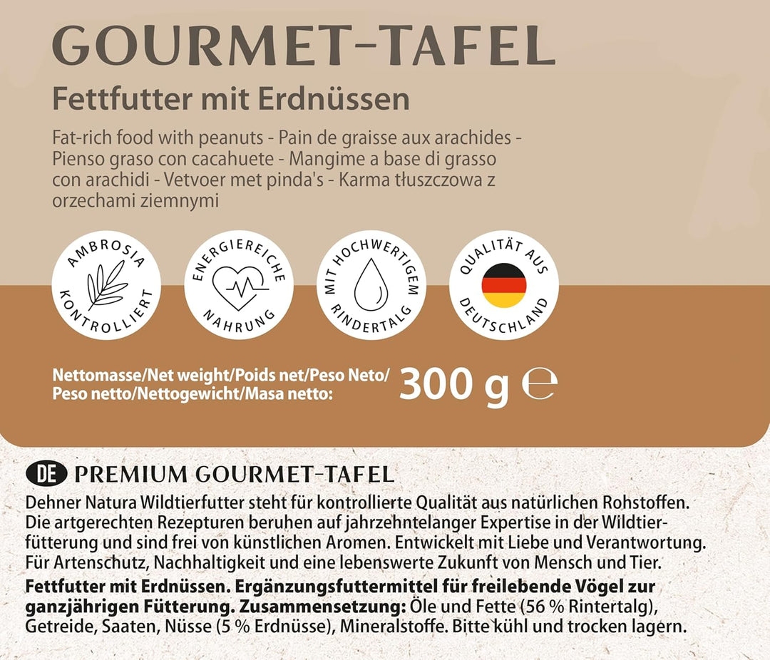 Dehner Natura Wildvogelfutter-Tafeln mit Erdnüssen, 12 x 300 g (3.6 kg) mit Erdnüssen 300 g (12er Pa