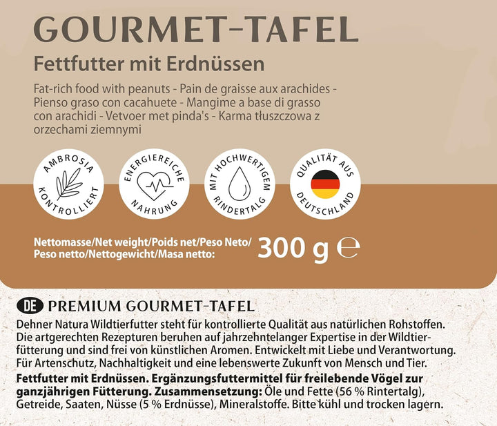 Dehner Natura Wildvogelfutter-Tafeln mit Erdnüssen, 12 x 300 g (3.6 kg) mit Erdnüssen 300 g (12er Pa