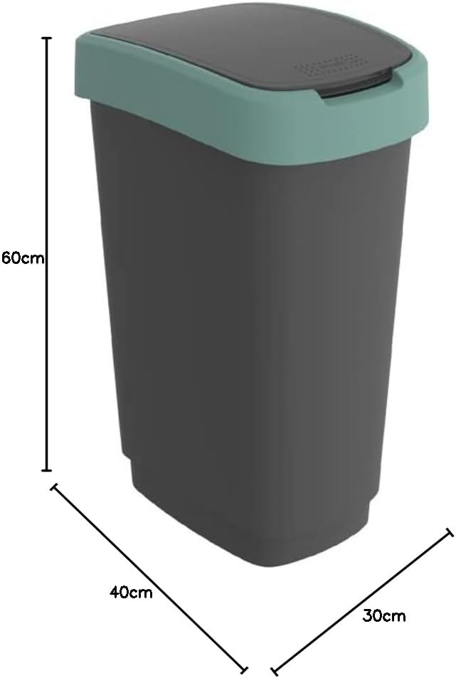 Rotho Twist Mülleimer 50l mit Deckel, Kunststoff, schwarz/grün, Schwarz/Grün