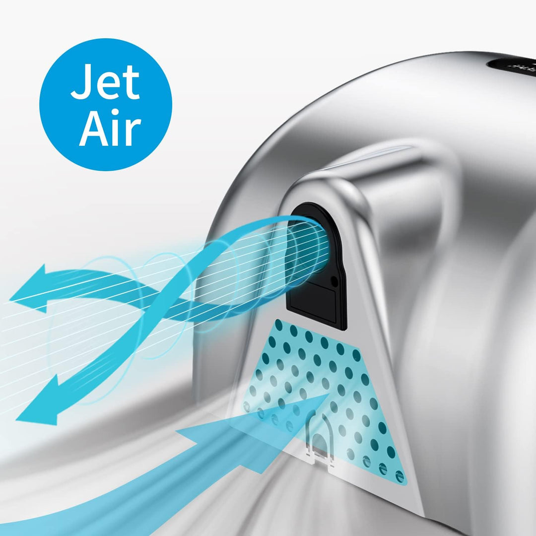 AIKE AK2800B ECO Händetrockner - elektrisch, aus gebürstetem Edelstahl mit Sensorautomatik und HEPA-