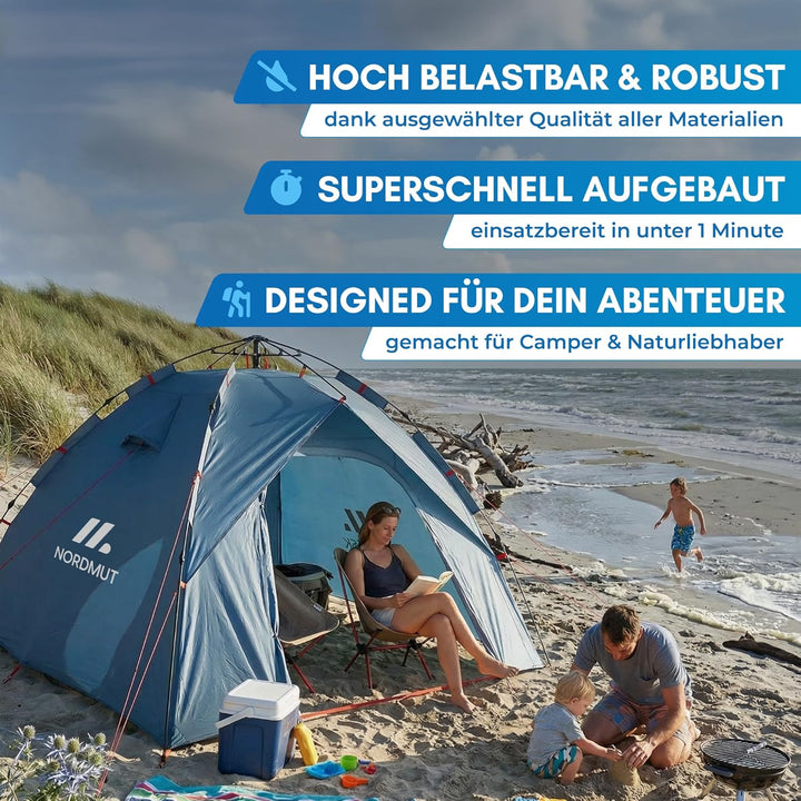 NORDMUT® Wurfzelt 2-4 Personen für blitzschnellen Aufbau – Pop Up Zelt 2-4 Personen wasserdicht &amp; UV