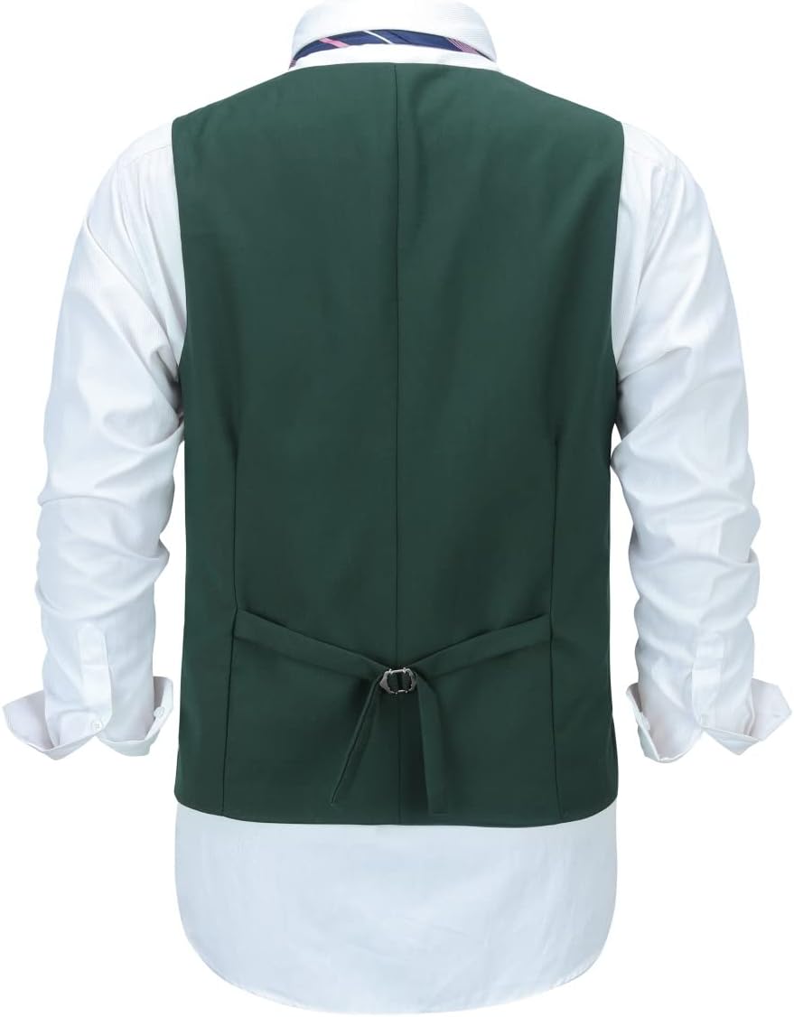 Allthemen Herren Weste V Ausschnitt Einreiher Gilet Slim Fit Business Anzugweste Western S Grün, S G