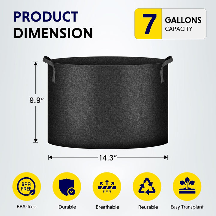 iPower 35L 5er-Pack Grow Bags Stoff Belüftungstöpfe Behälter mit Riemengriffen für Kindergarten und