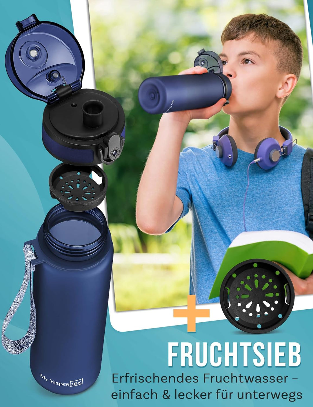 My Vesperbox® Trinkflasche Kinder [500ML] - Wasserflasche Kohlensäure Geeignet &amp; Auslaufsicher - Wat