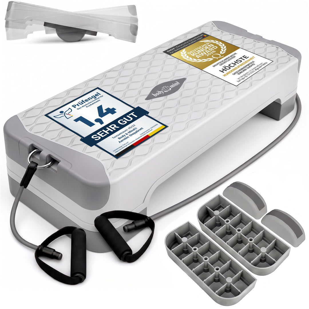 Body &amp; Mind® Aerobic Steppbrett Stepper Step-Bench mit gratis Anti-Rutsch-Matte &amp; exklusiven Trainin