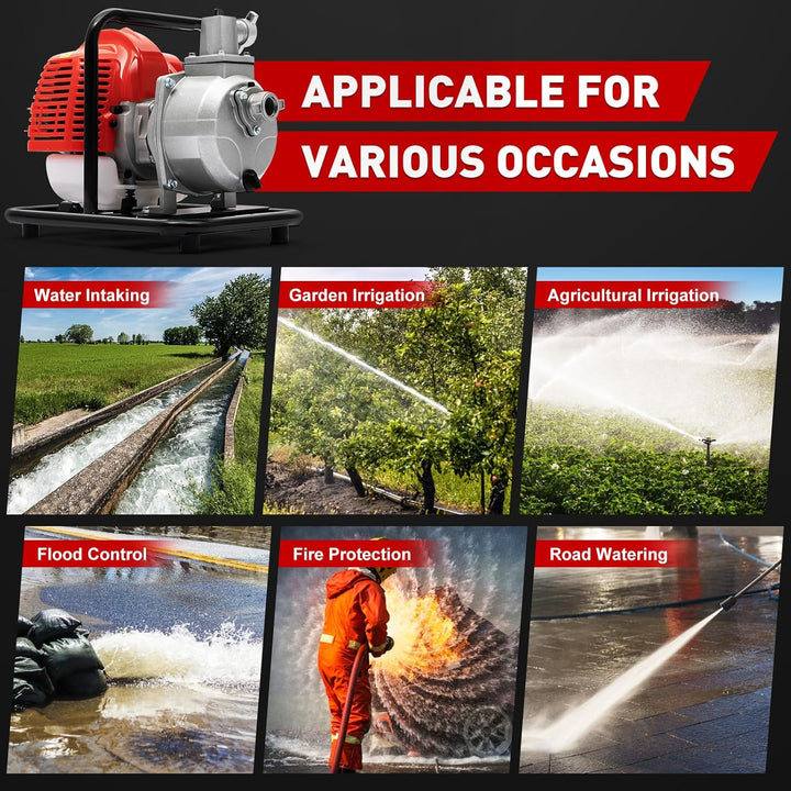 1-Zoll-Gas-Wasserpumpe, 1400W 2-Takt-Benzinmotor Wasserumfüllpumpe Tragbare Hochdruck-Wasserpumpe 40
