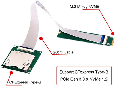 xiwai NGFF M.2 NVMe Câble d'extension de carte mère vers CF Express M2 M-Key pour CFE Type-B Support