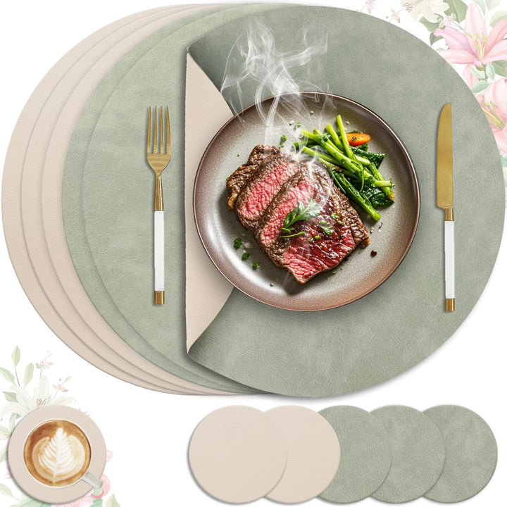 6er Set Tischset aus Leder-Imitat，Platzsets abwaschbar und wasserdicht，Platzdeckchen Lederoptik mit