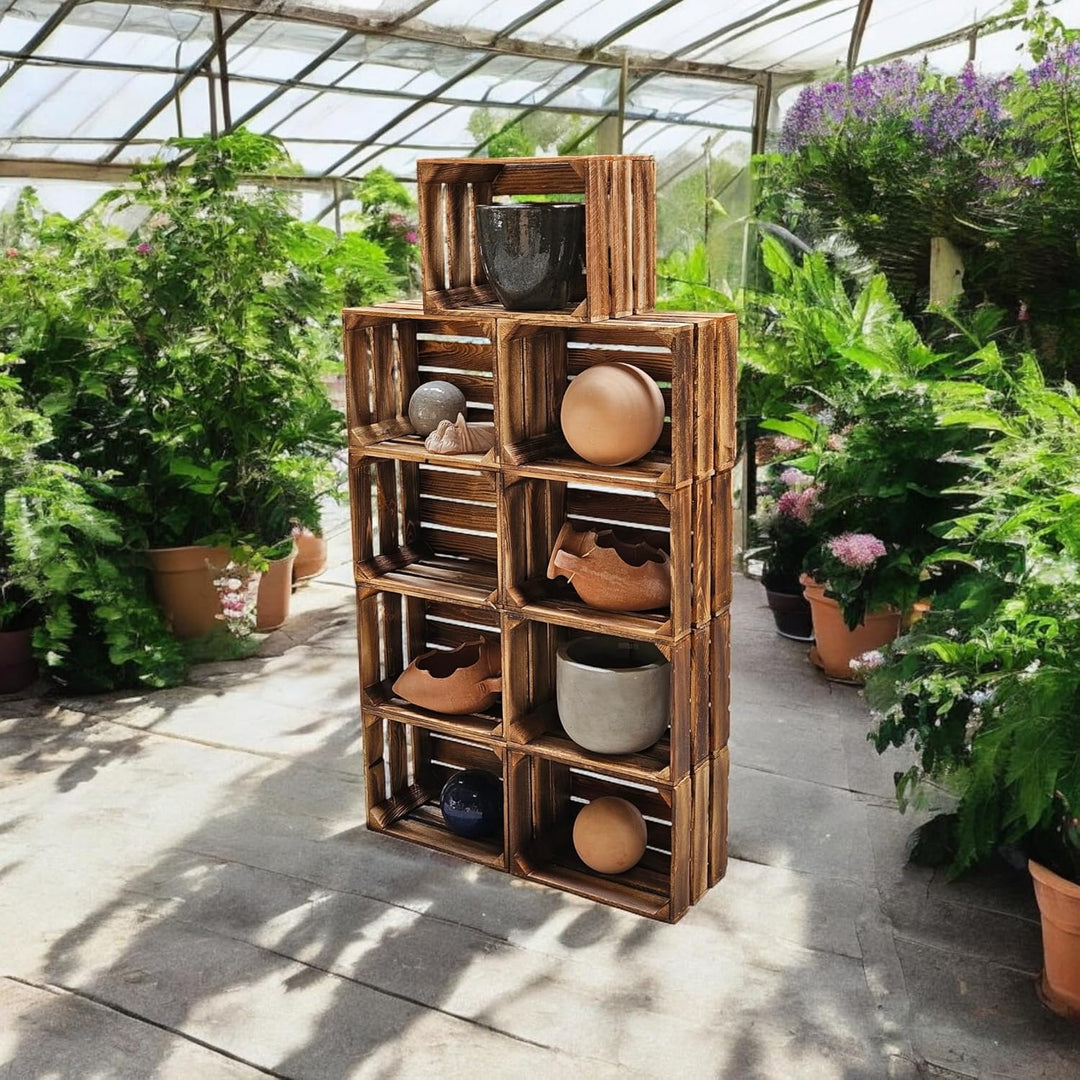 Teramico Weinregal Holzkisten Weinkisten Obstkisten Bar Verschiedene Varianten weiss geflammt 50cm 4