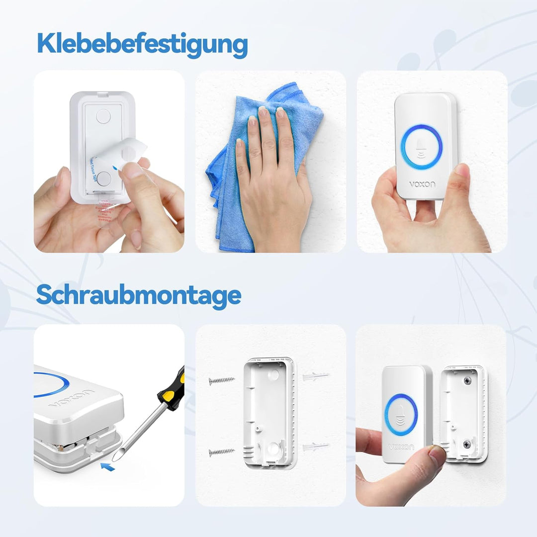 VOXON Funkklingel, 400m Reichweite Türklingel Funk Set, IP65 Aussen Wasserdicht Klingel Haustür mit