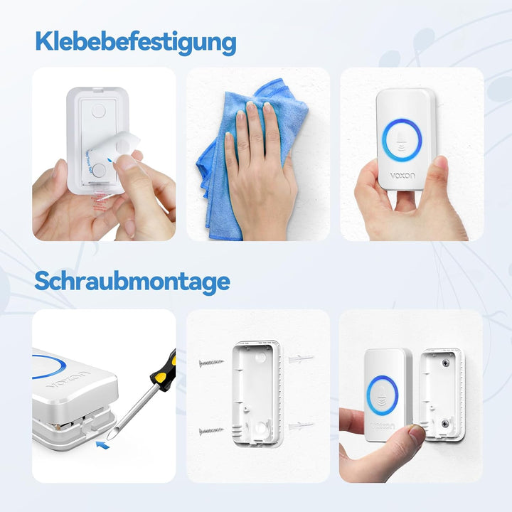 VOXON Funkklingel, 400m Reichweite Türklingel Funk Set, IP65 Aussen Wasserdicht Klingel Haustür mit