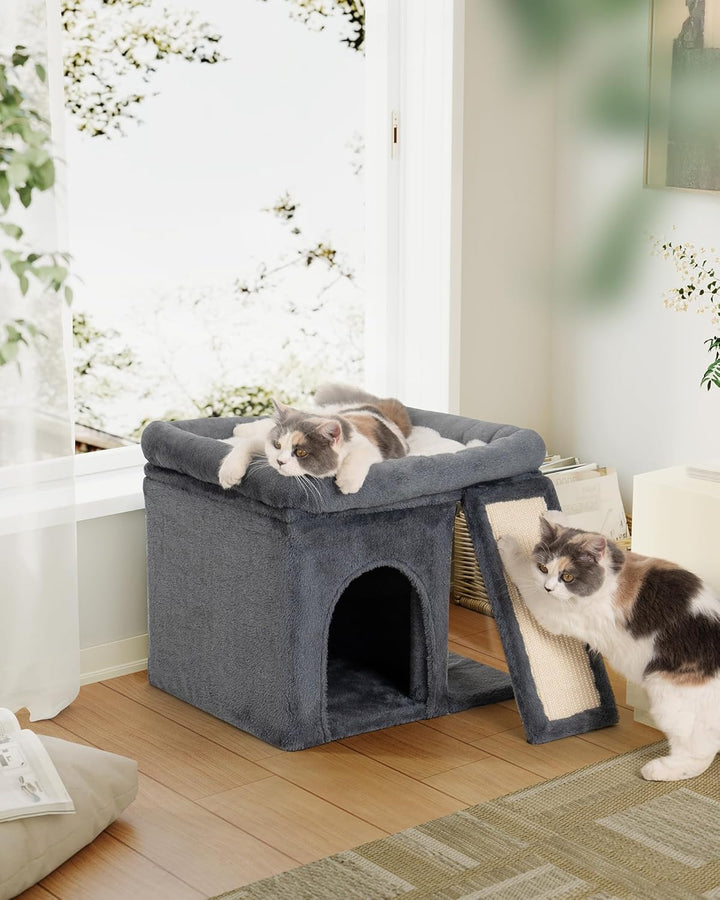 Kratzbaum für Grosse Katzen Stabil, Katzenbaum mit Gross Liegefläche(51x41cm), 2 Tier Katzenhöhle To