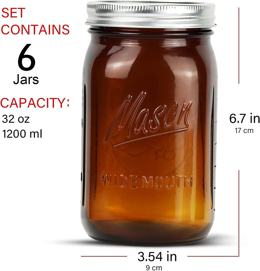 Bedoo Einmachgläser mit breiter Öffnung, 900 ml, Deckel und Bändern, 6 Stück, Quart luftdichten Deck