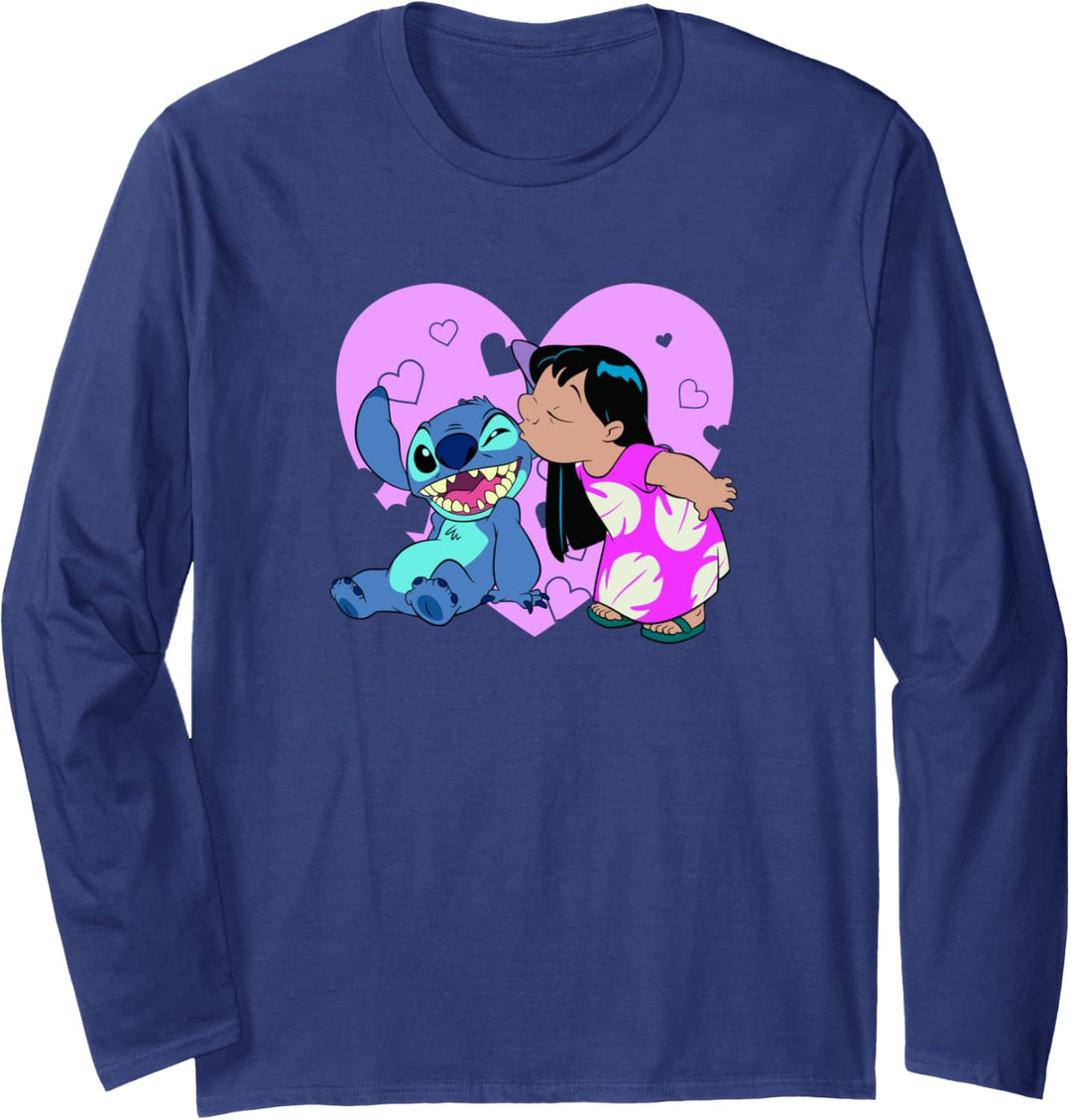 Disney Lilo & Stitch Valentinstag Lilo Heart Kiss Langarmshirt