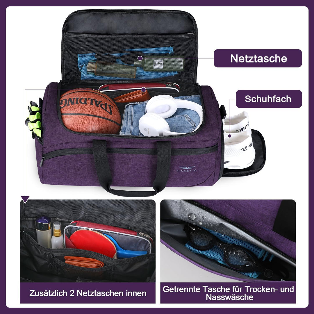 FIORETTO 35L Sporttasche &amp; Reisetasche für Damen und Herren, mit Schuhfach &amp; Nassfach, Wasserdicht T