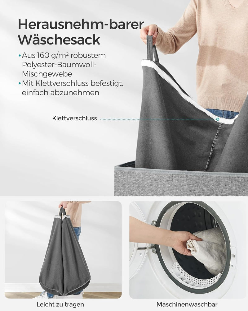 SONGMICS Wäschekorb 142 L, Wäschesammler aus Leinenimitat, Wäschesortierer, Wäschetruhe mit getrennt