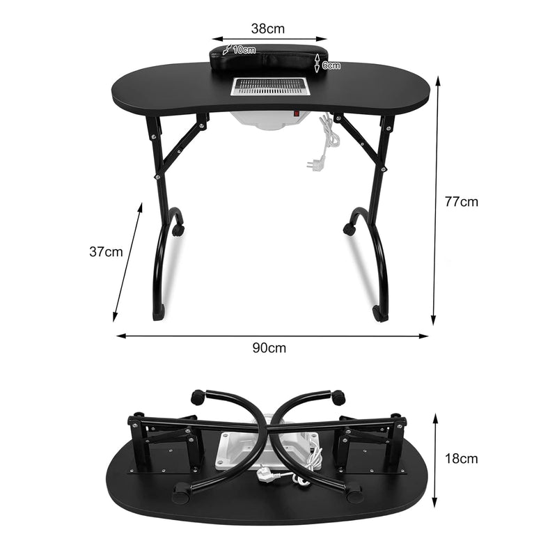 LARS360 Maniküretisch mit Absaugung, Faltbar Nageltisch Maniküre Tisch Tragbaresmanikürtisch Mobiles