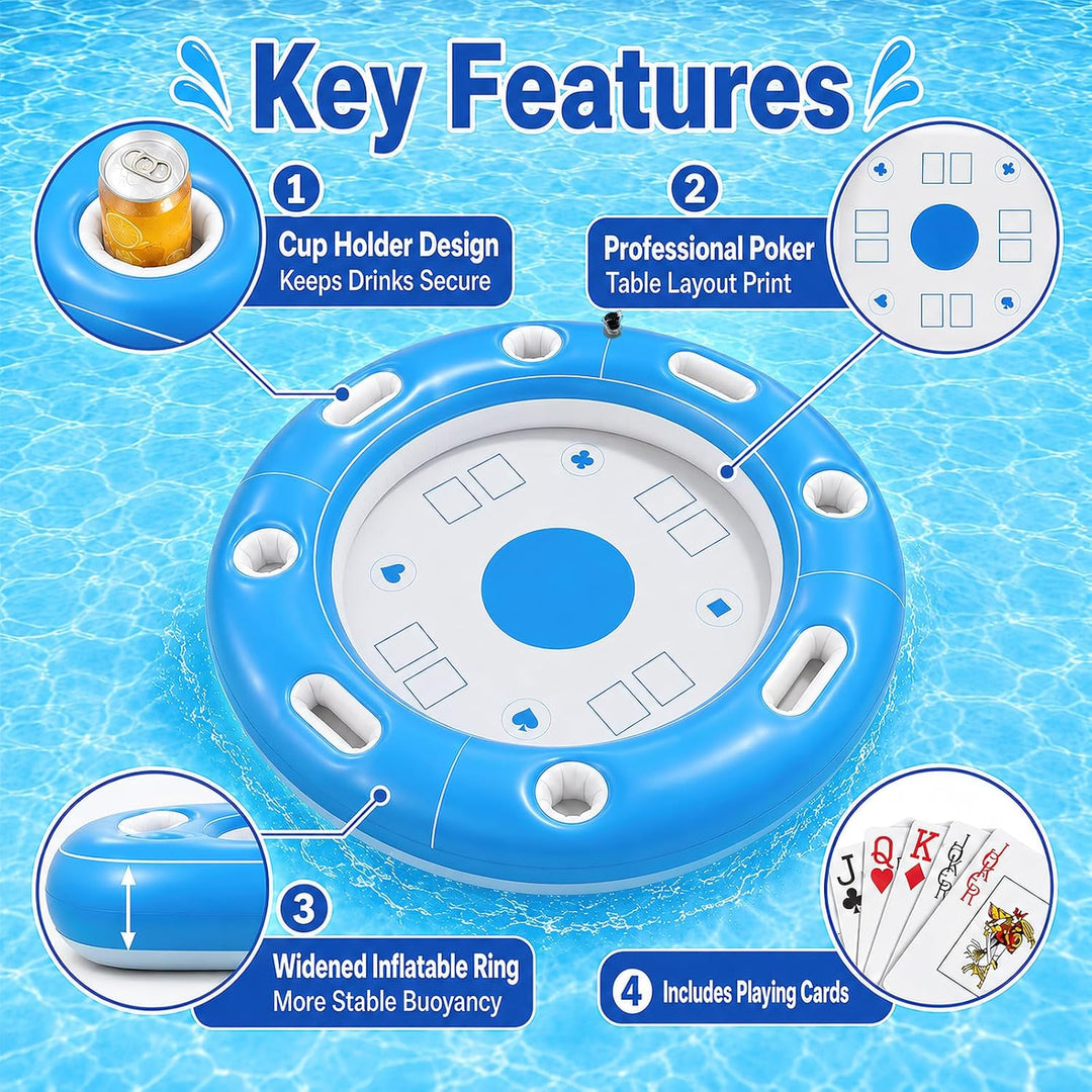 Schwimmender Spieltisch, Schwimmender Kartentisch für Pool, Aufblasbarer Kartentisch Wasser, Aufblas