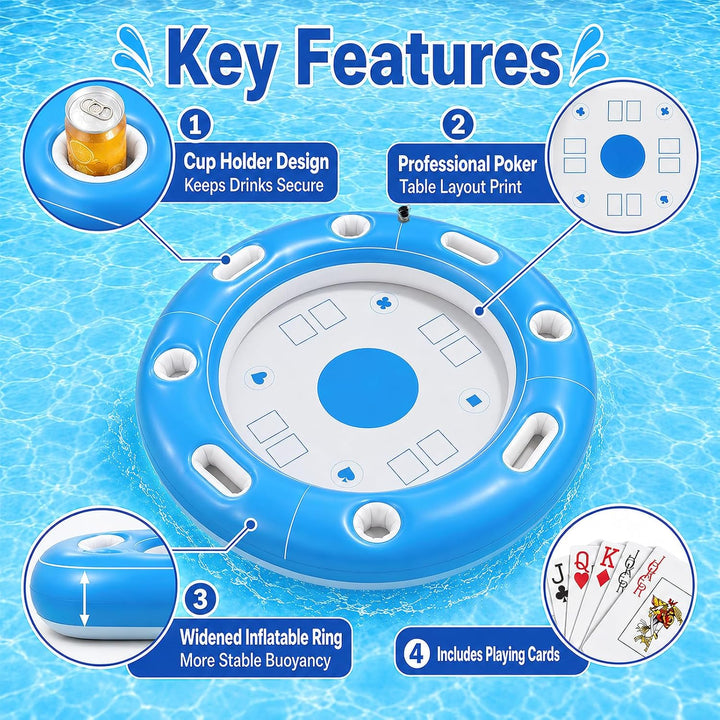 Schwimmender Spieltisch, Schwimmender Kartentisch für Pool, Aufblasbarer Kartentisch Wasser, Aufblas