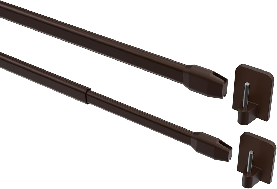 Interdeco Vitragestangen mit Klebehaken/Scheibenstangen Braun (4 Stück), ausziehbar 80-140 cm, 80-14