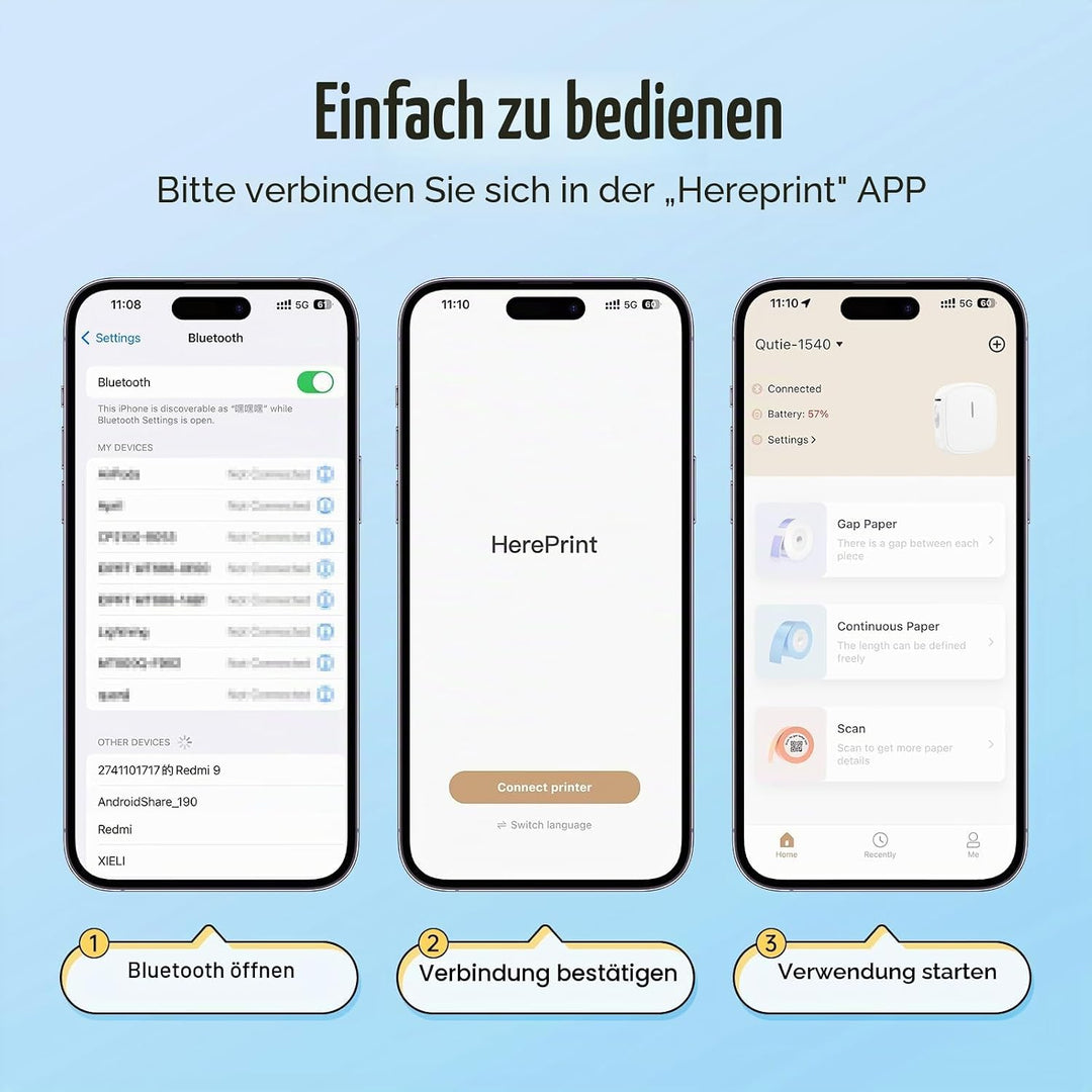 prt Qutie Bluetooth Beschriftungsgerät Selbstklebend USB Wiederaufladbar Etikettendrucker - Tragbare