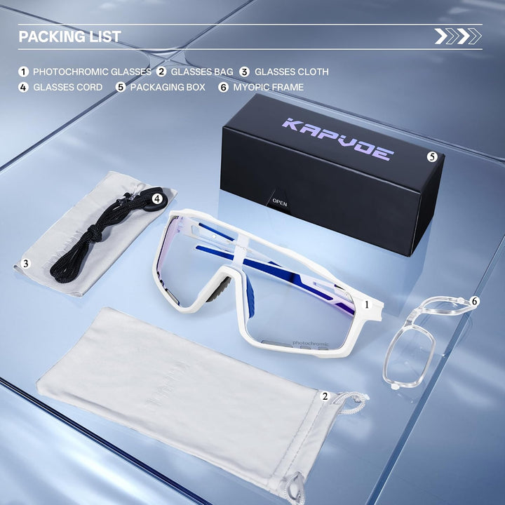 KAPVOE Photochromatische Fahrradbrille MTB Brille Selbsttönend Klar Radbrille Rennrad Sportbrille So