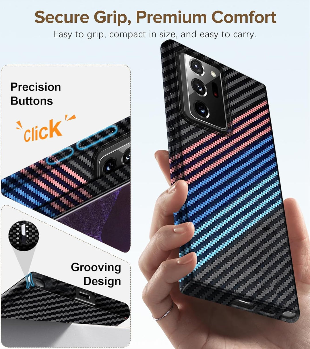 für Samsung Galaxy Note 20 Ultra Hülle Magnetisch mit Panzerglas, Carbonfaser Optik Handyhülle, Stos
