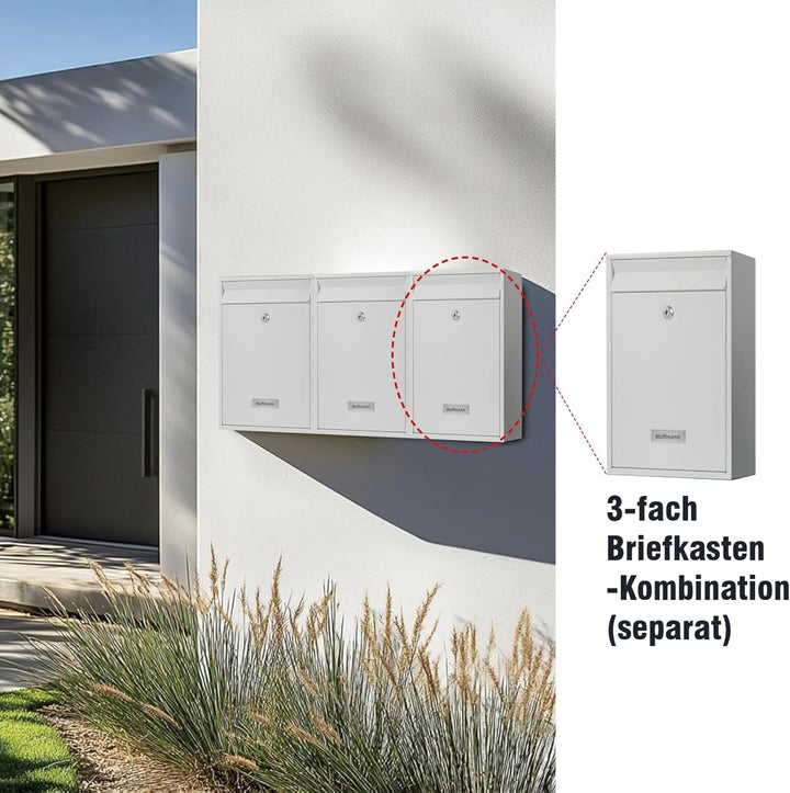 Zedelmaier Mehrfamilienhaus personalisiert 3er Briefkastensysteme Briefkastenanlage Briefkästen Wand