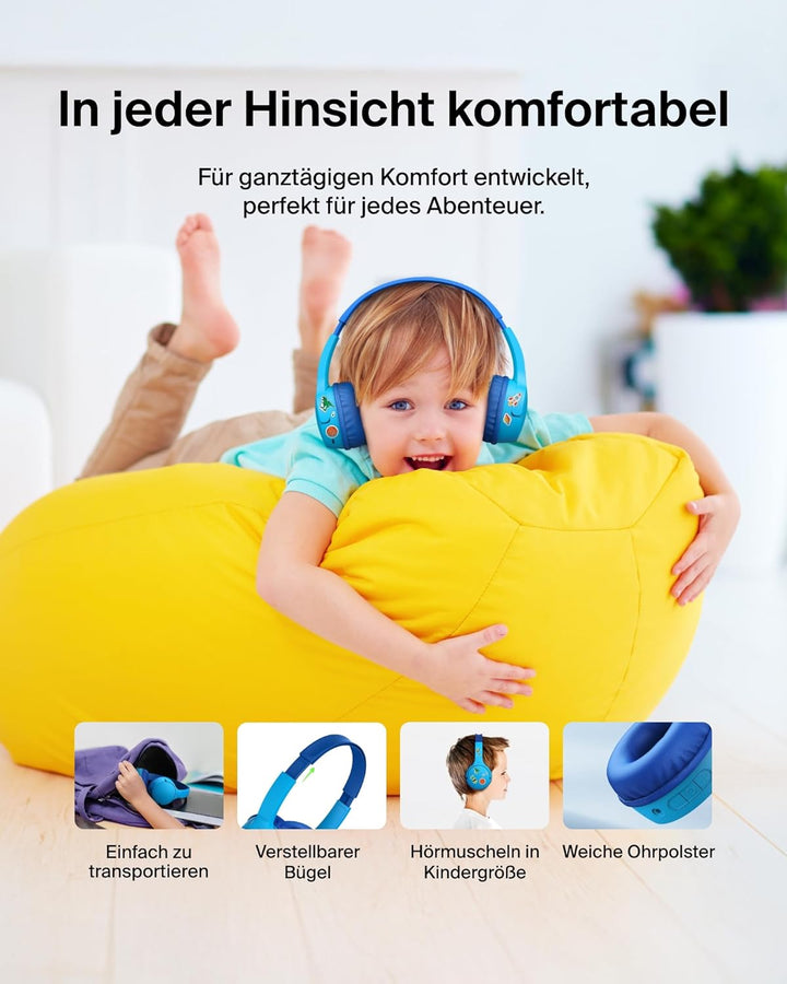 Belkin SoundForm Mini kabelloser Kinderkopfhörer mit integriertem Mikrofon und lustigen Aufklebern,